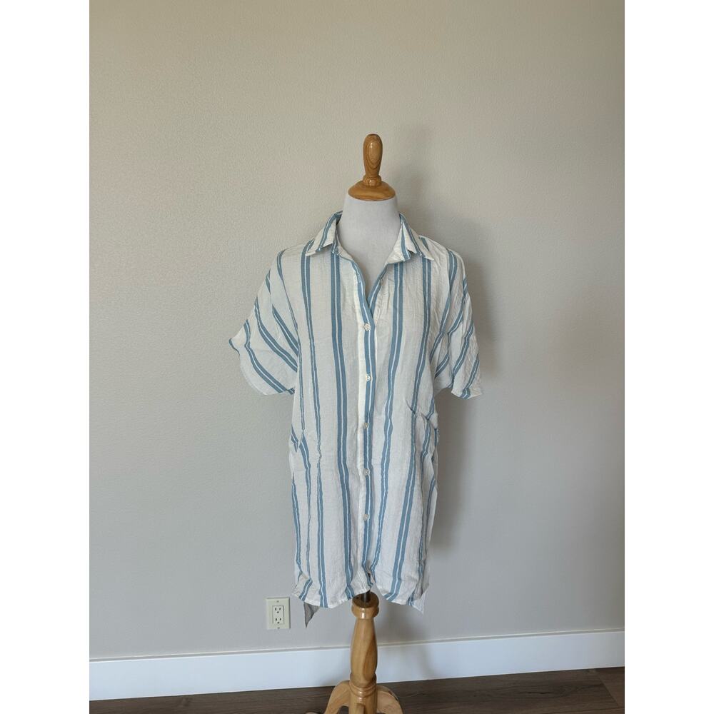 Les Canebiers Shirt Dress Striped Blue & White L